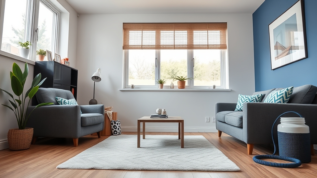 Bright, clean living room with natural light and tidy furniture